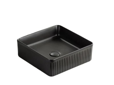 Crete Flueted Fine Ceramic Above Counter Basin LK-CFA - 400*400*140, Matte Black - LK-CFA400-MB - Matte Black