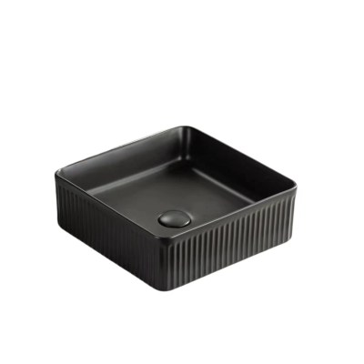 Crete Flueted Fine Ceramic Above Counter Basin LK-CFA - 400*400*140, Matte Black - LK-CFA400-MB - Matte Black