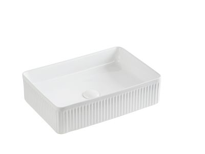 Crete Flueted Fine Ceramic Above Counter Basin LK-CFA - 500*340*130, Gloss White - LK-CFA500 - Gloss White