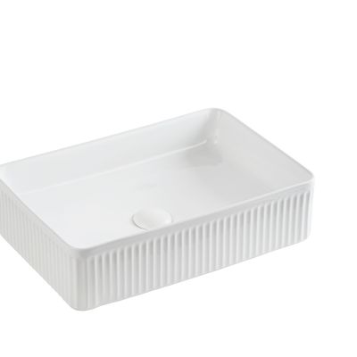 Crete Flueted Fine Ceramic Above Counter Basin LK-CFA - 500*340*130, Gloss White - LK-CFA500 - Gloss White