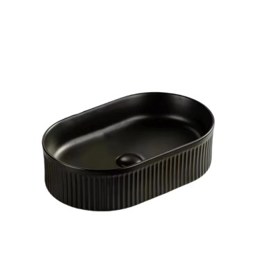 Ellips Fluted Fine Ceramic Above Counter Basin LK-EFA490 - Matte Black - LK-EFA490-MB - Matte Black