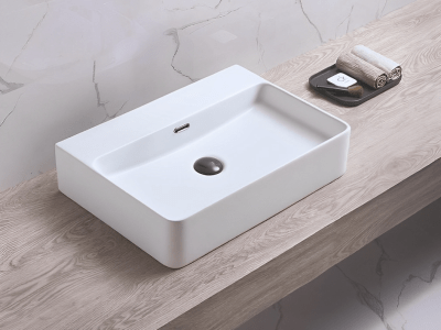 Kliff Fine Ceramic WH/Above Counter Basin NO Tap Hole with Overflow LK-KW - 515*425*135, Gloss White - LK-KW520-NTH