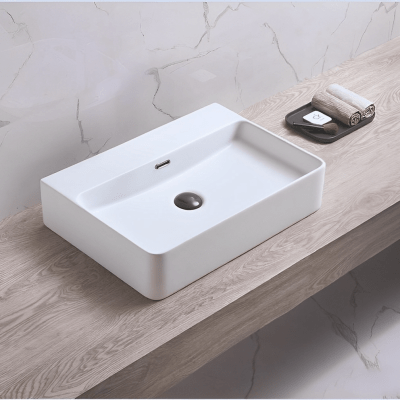 Kliff Fine Ceramic WH/Above Counter Basin NO Tap Hole with Overflow LK-KW - 515*425*135, Gloss White - LK-KW520-NTH