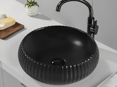 Oran Fine Ceramic Fluted Art Basin LK-ORFA400 - Matte Black - LK-ORFA400-MB - Matte Black