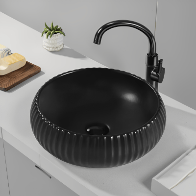 Oran Fine Ceramic Fluted Art Basin LK-ORFA400 - Matte Black - LK-ORFA400-MB - Matte Black